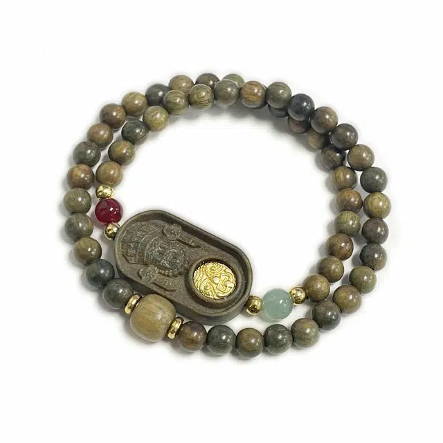 【时来运转】 岁月静好 转运民族风扎基拉姆手牌 文艺范大吉 简约手持双圈盘玩雕刻文玩 八方来财#好运 绿檀 手串 男女同款情侣款