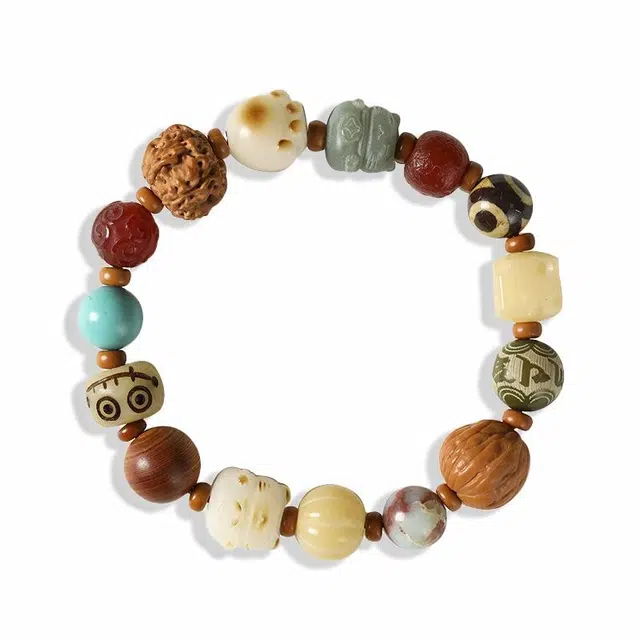 京华录 复古民族风多福多宝十八籽 国风招财纳福炭烧福猫 创意阿呆转运珠 平安 菩提根 手串 男女同款情侣款