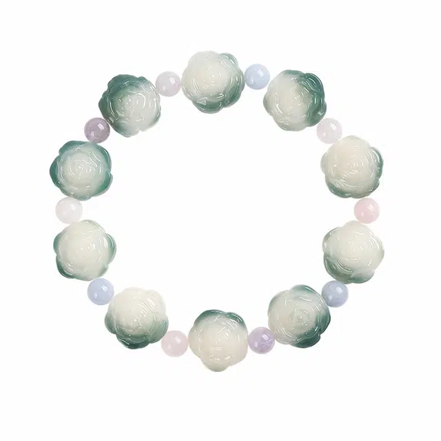 京华录 山茶花 甜美可爱温柔气质感有钱花 古风旗袍 暴富水逆退散 新中式飘花绕指柔 手持文玩念珠 菩提根 手串 女款