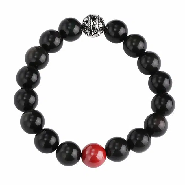 布达拉宫 朱砂配珠#好运 黑曜石 手串 男女同款情侣款