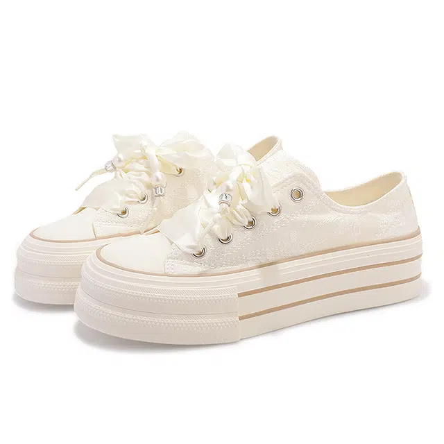 时尚潮流厚底舒适小众简约百搭鞋款 防滑耐磨 低帮 板鞋 女款 米色经典色调