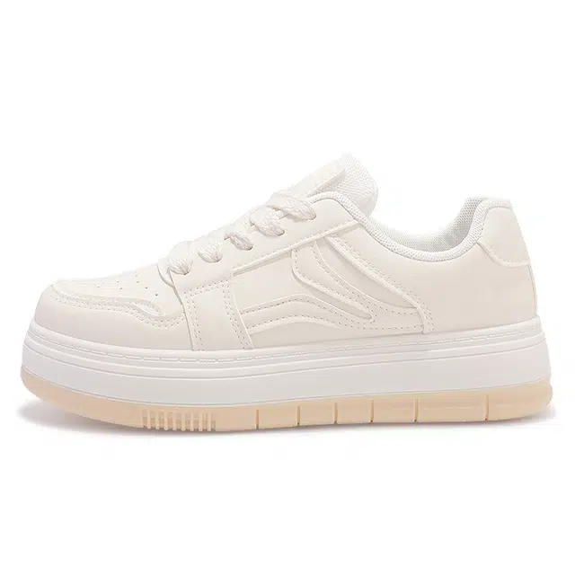 人造革 百搭舒适潮流时尚小众设计感鞋款 防滑耐磨增高 低帮 板鞋 女款 米色