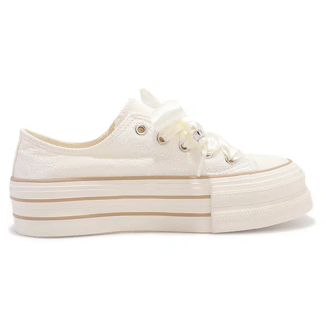 时尚潮流厚底舒适小众简约百搭鞋款 防滑耐磨 低帮 板鞋 女款 米色经典色调