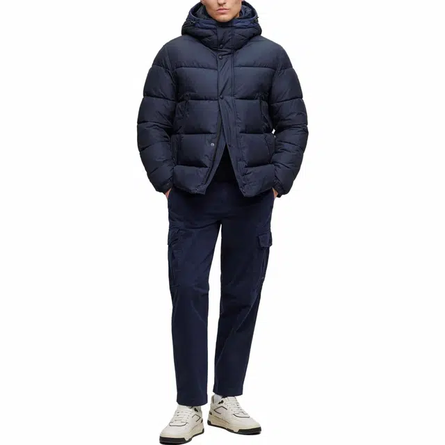 HUGO BOSS Water-Repellent Hooded Puffer Jacket With Logo Badge