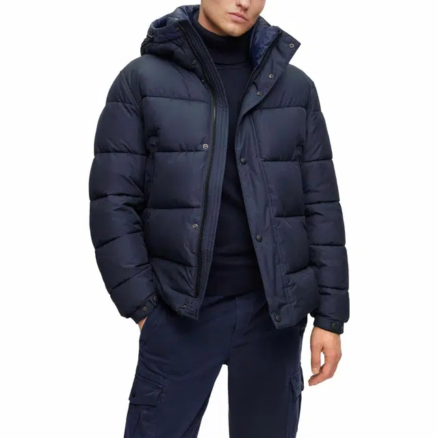 HUGO BOSS Water-Repellent Hooded Puffer Jacket With Logo Badge