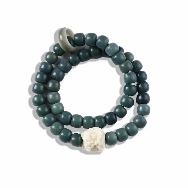 京华录 新中式瑞兽招财纳福醒狮文玩佛珠 古风栖霞寺双圈叠戴盘玩念珠 小众清新考试上岸串珠 菩提根 手串 男女同款情侣款