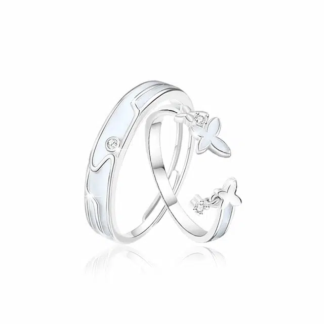 克兰茜 钟爱久久 环环相扣夜光蝴蝶对戒 相爱同频 轻奢设计日常佩戴 甜蜜浪漫玫瑰礼盒可调节开口戒 铜 戒指 男女同款情侣款