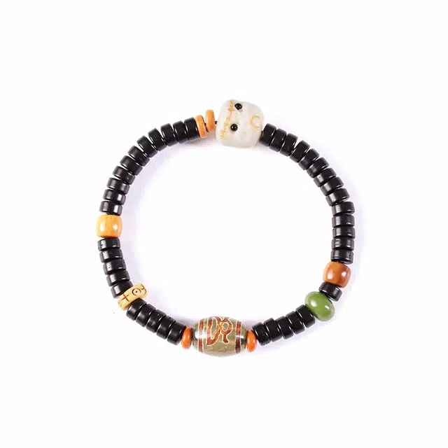 京华录 民族风小众文玩阿呆佛珠 古风招财纳福有钱花藏式财神玛瑙天珠转运珠古风霸气高级感手捻串珠#好运 椰蒂 手串 男女同款情侣款