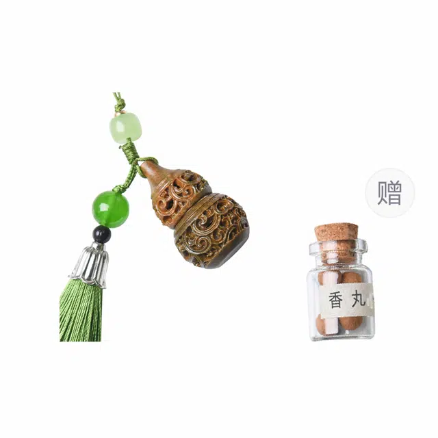天纵 新中式复古风木雕手机包包挂饰  乙巳招财转运  精致镂空平安小葫芦香囊好运挂件 绿檀 木作把件 男女同款情侣款