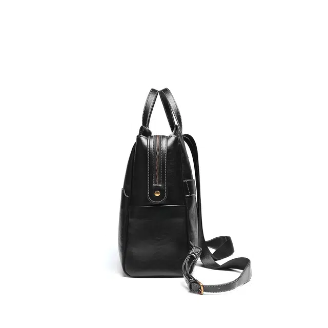 木林森 复古植鞣学院风背包大容量学生书包笔记本电脑包 合成革 双肩包 男女同款情侣款 黑色/浅咖色