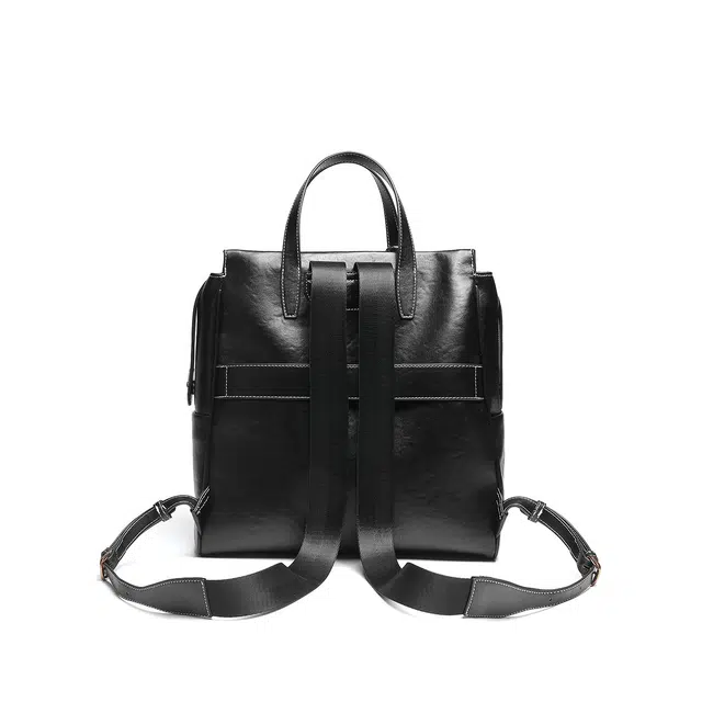 木林森 复古植鞣学院风背包大容量学生书包笔记本电脑包 合成革 双肩包 男女同款情侣款 黑色/浅咖色