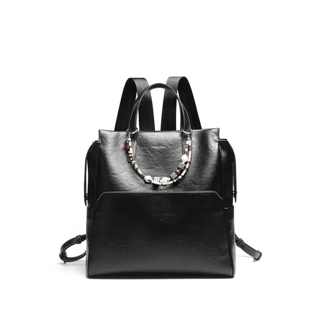 木林森 复古植鞣学院风背包大容量学生书包笔记本电脑包 合成革 双肩包 男女同款情侣款 黑色/浅咖色