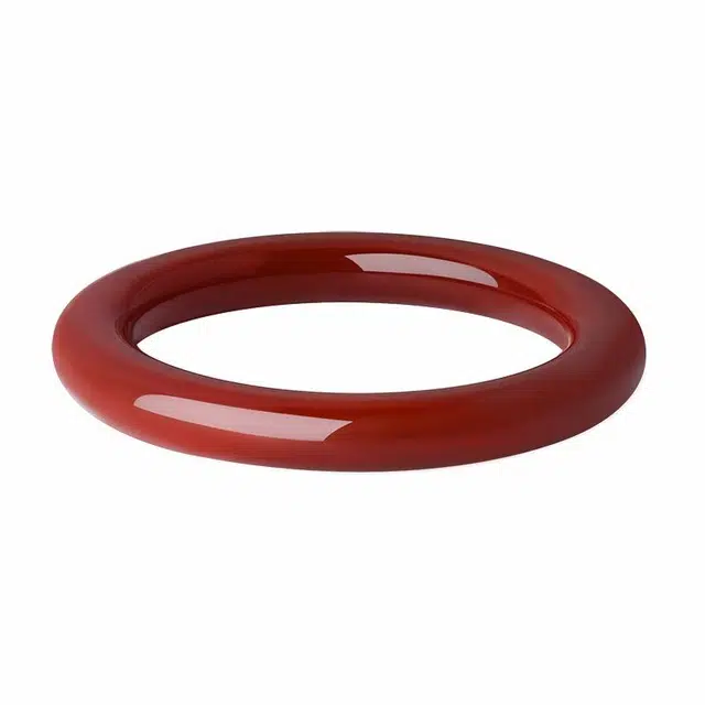 周大生 红缨素玉素圈高级感枫叶红色玉镯子小众新中式国风国潮镯手饰家人闺蜜女友好礼生日纪念日送礼多巴胺穿搭 玉髓 手镯 女款