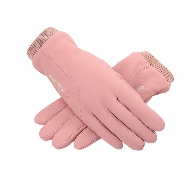 南极人 冬季防风防寒加绒加厚可触屏户外骑行电动车开车五指 聚酯纤维 手套 女款 粉色