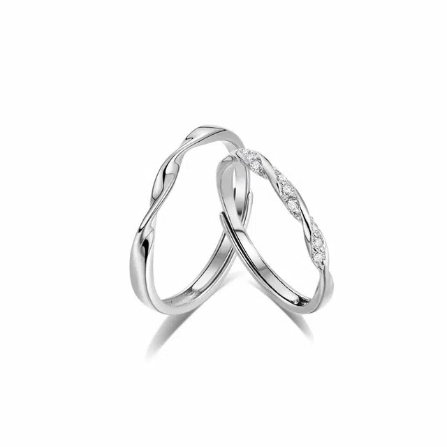 希遇 莫比乌斯环 轻奢优雅大气镶锆开口小众可调节 合金 戒指 男女同款情侣款