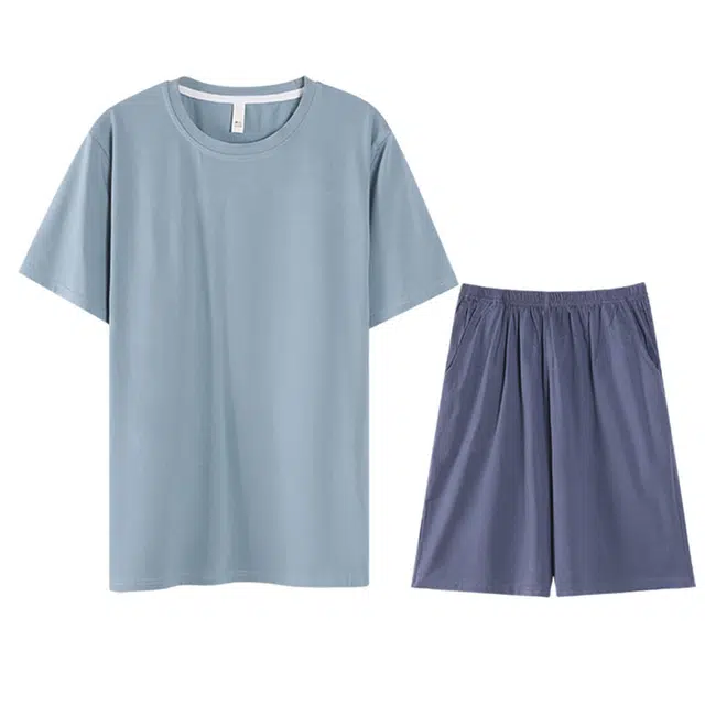 兰缪 短袖凉感薄款大码家居服睡衣套装 男款 图片色