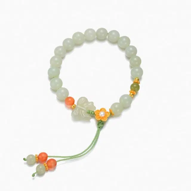 龙弗 【幸运女神】新中式蝶恋花复古轻奢小众设计编织 好运饰品 和田玉手串 白玉/青白玉 女款