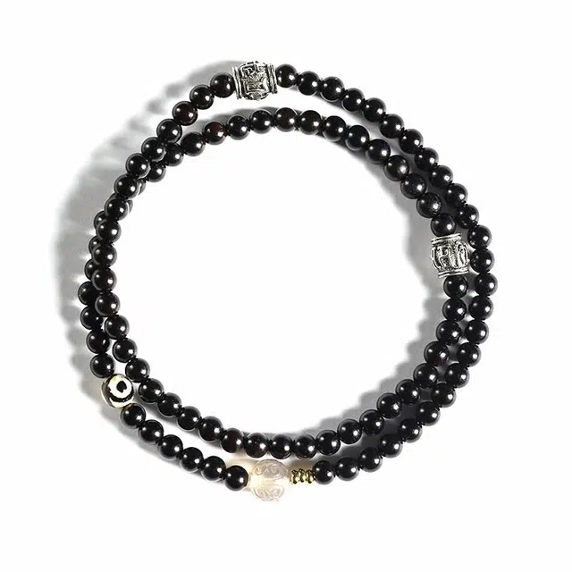 琉堇 国潮复古手持盘玩念珠 新中式多圈叠戴文玩佛珠 龙年开运手饰 本命年转运珠 黑檀 手串 男女同款情侣款 檀木