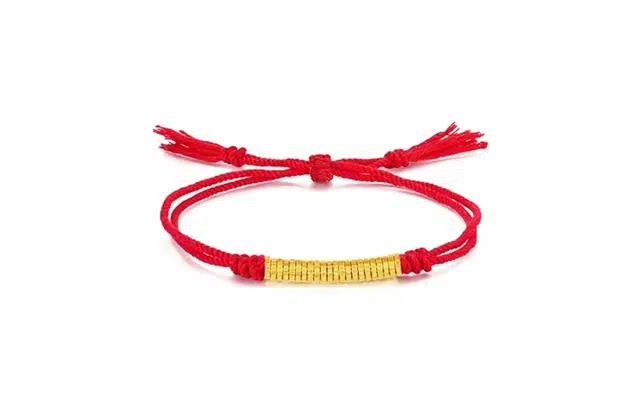 克拉日记 新中式国潮锤纹盘缠手绳男女编织红绳腰缠万贯金饰手饰招财平安好运 合金 手链 女款