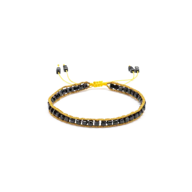 【天官赐福】 聆听花开 新中式国风编绳黑色 民族风简约设计小众个性时尚百搭个性可调节#好运 黑曜石 玉石手绳 女款