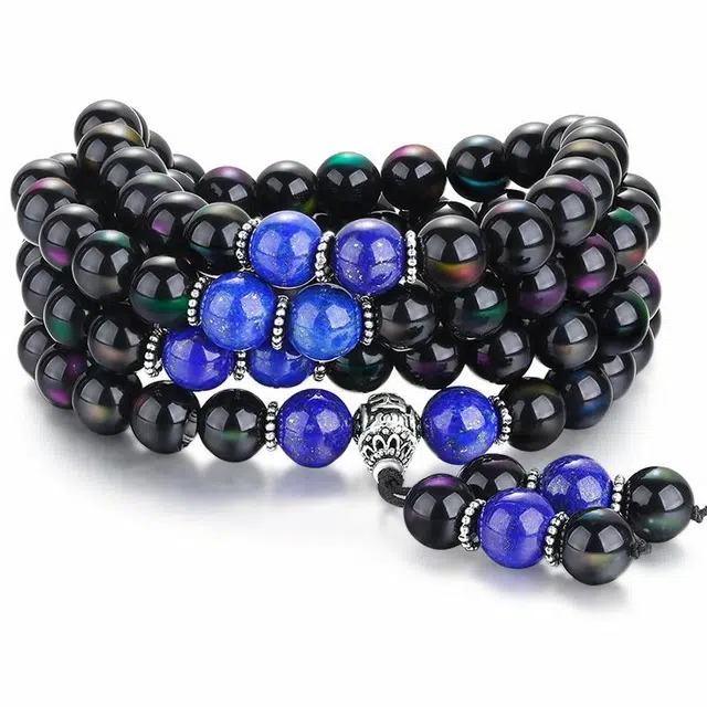 妍韵珠宝 多圈国潮风彩虹眼蛇年本命年 #好运 黑曜石 手串 男女同款情侣款