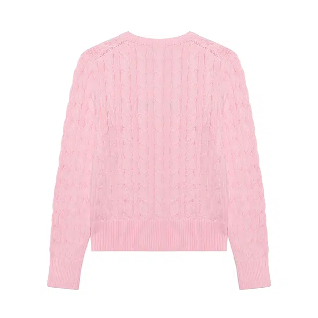 Polo Ralph Lauren Cable-Knit Cotton Crewneck Cardigan Logo