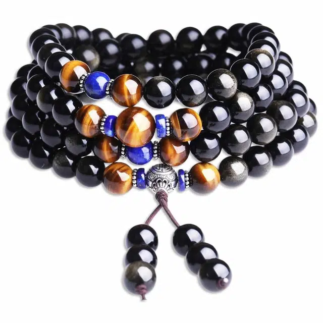 妍韵珠宝 金沙闪耀蛇年本命年佛珠#好运 黑曜石 手串 男女同款情侣款