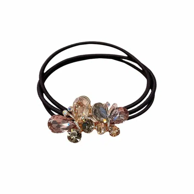 左欧 优雅蝴蝶发绳丸子头精致弹性高轻奢 合金 锆石 发圈 女款