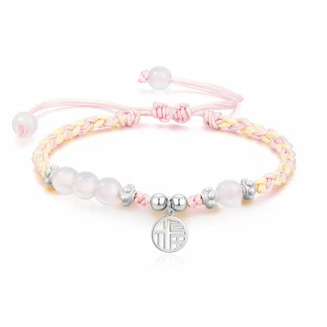 中国黄金 珍·尚银 新中式 国潮 福牌手编绳 福气满满 小众轻奢 设计感 复古 清冷感国风 简约 时尚百搭不撞款 玉髓 手链 女款