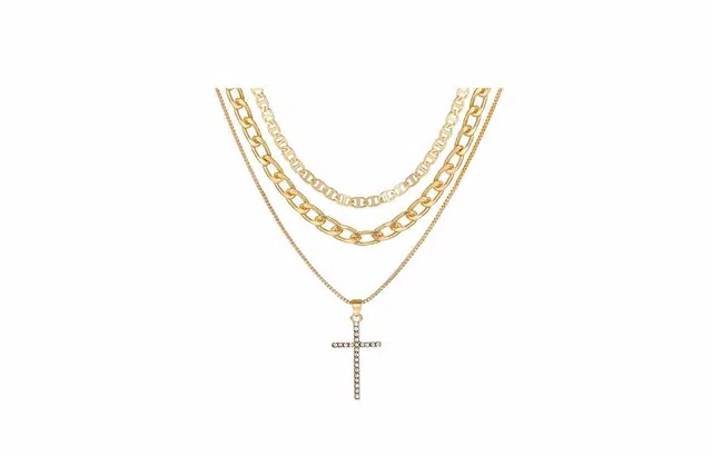 克拉日记 十字架时尚轻奢感吊坠古巴链猪鼻子链小众个性叠戴多层毛衣链女锁骨链招财平安礼盒装 合金 项链 男女同款情侣款