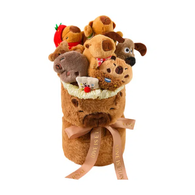 欧洛伊 可爱卡皮巴拉露比 有趣卡通永生花束 玩偶周边