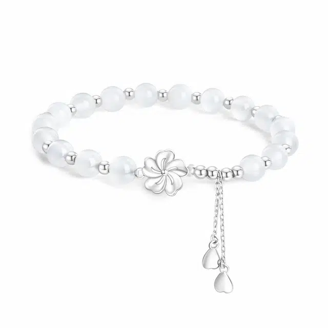 中国黄金 珍·尚银 新中式桃之夭夭 桃花国潮 小众轻奢设计 简约百搭流苏 女友纪念日礼盒好运 玉髓 玉石手串 女款