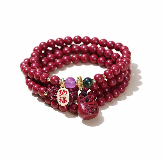 【如意平安】 岁月静好 国潮复古招财转运佛珠本命年生日 小众设计简约喜庆高级感 福气满满#好运 再造辰砂朱砂 玉石手串 男女同款情侣款