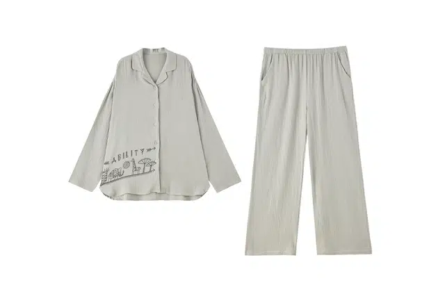 俏薇妮 简约纯色柔软高级感长袖长裤家居服休闲睡衣套装 女款 灰色