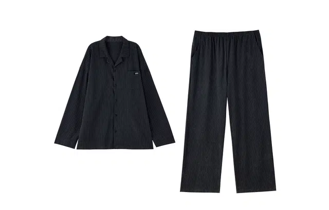 俏薇妮 简约柔软时尚条纹高级感长袖长裤家居服休闲舒适可外穿睡衣套装 男款 黑色