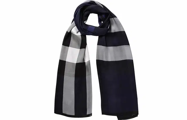 Burberry Silk Check Scarf Navy White