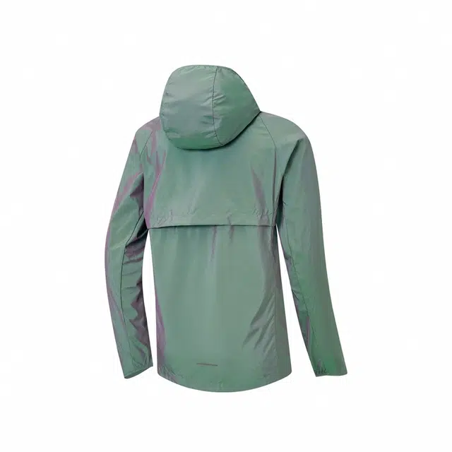 特步 跑步系列 纯色拉链连帽舒适透气百搭运动风衣 男款 雀羽绿