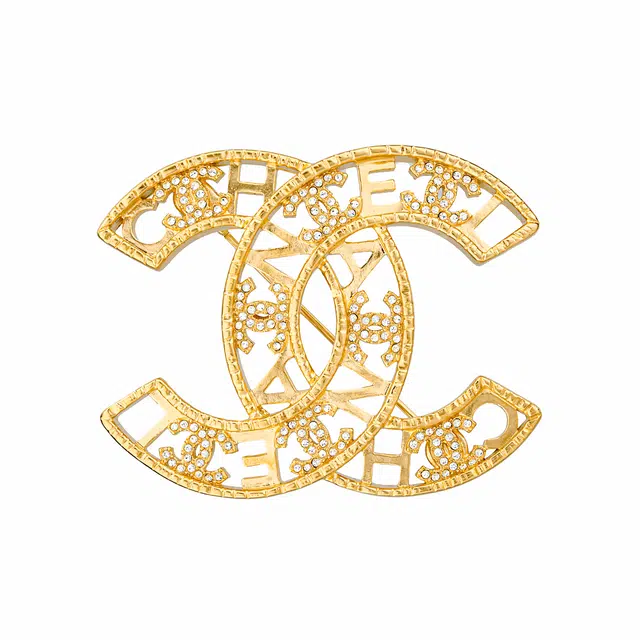 CHANEL Hollow Double C Brooch Gold