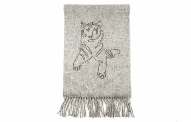 Hermes Embroidered Tiger Scarf Gray