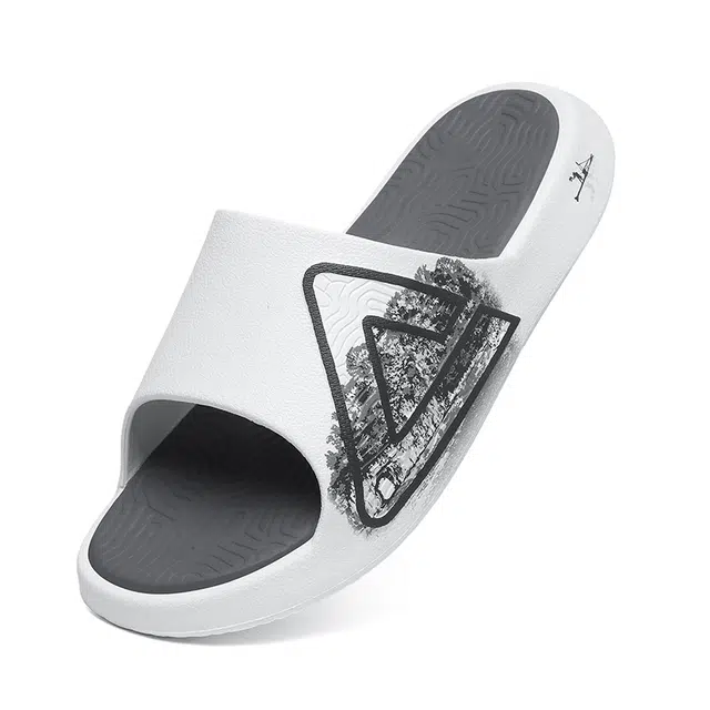 匹克 态极国创 象鼻山 山水系列 舒适时尚 防滑防磨按摩一字拖鞋 男款 白灰色