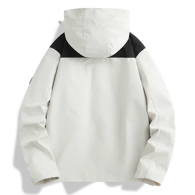 木林森 户外防风防雨可拆卸帽拼接色登山服夹克外套 女款 象牙白