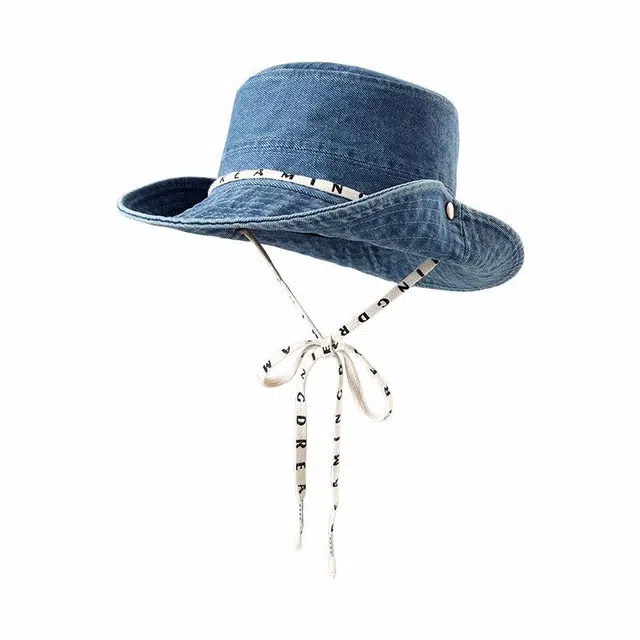 【拍照出片 素颜神器】 俞兆林 帽子字母绑带韩式百搭西部牛仔帽户外出行登山宽帽檐显脸小遮阳露营透气 可调节棉 渔夫帽 男女同款情侣款