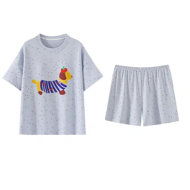 欧诗帛 带胸垫短袖甜美可外穿大码可爱睡衣套装 女款 图片色