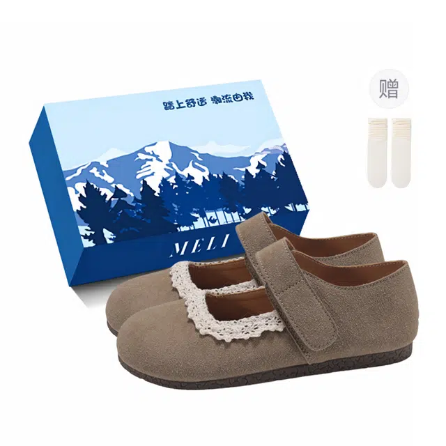 小鹿米利 森系圆头浅口一字带软底复古 女士休闲单鞋 女