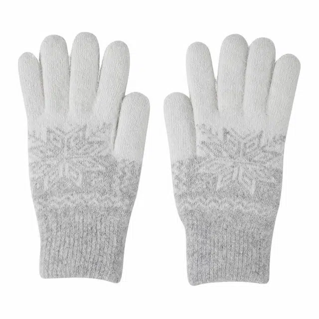 南极人 冬季保暖加绒厚毛绒针织提花防风防寒骑行开车防冻五指 加厚 绒线手套 男女同款情侣款