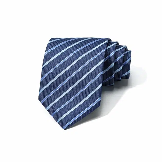 木林森 蓝色条纹商务潮 休闲正装职业商务手打款 聚酯纤维 领带 男款