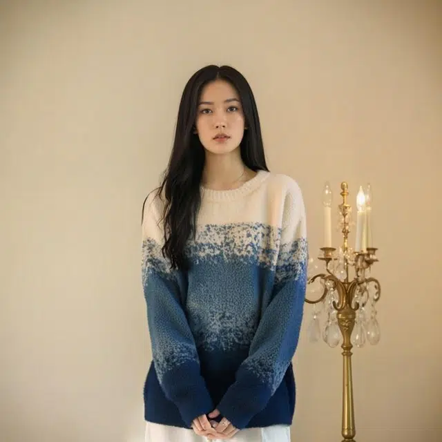复古简约基础款渐变圆领宽松休闲毛衣 男女同款