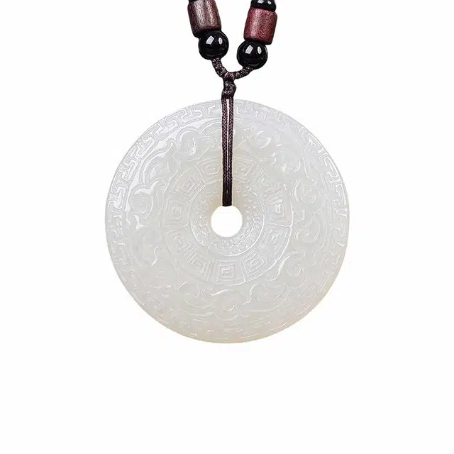 舒杰 和田玉平安扣毛衣链精致设计 项链 白玉/青白玉 男女同款情侣款