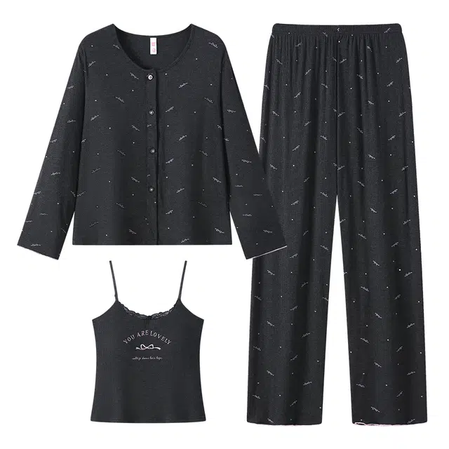 宫蝶 甜美风家居服三件套休闲可外穿小清新睡衣套装 女款