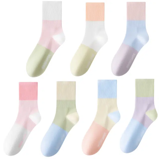 雅鹿 时尚糖果干爽不闷舒适柔软亲肤抗起球耐磨百搭中筒袜 女款 组合装